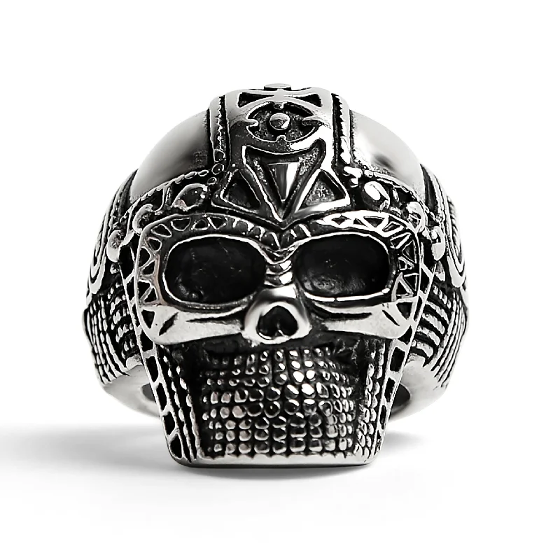 Stainless Steel Ancient Warrior Guard Skull Ring / SCR4040