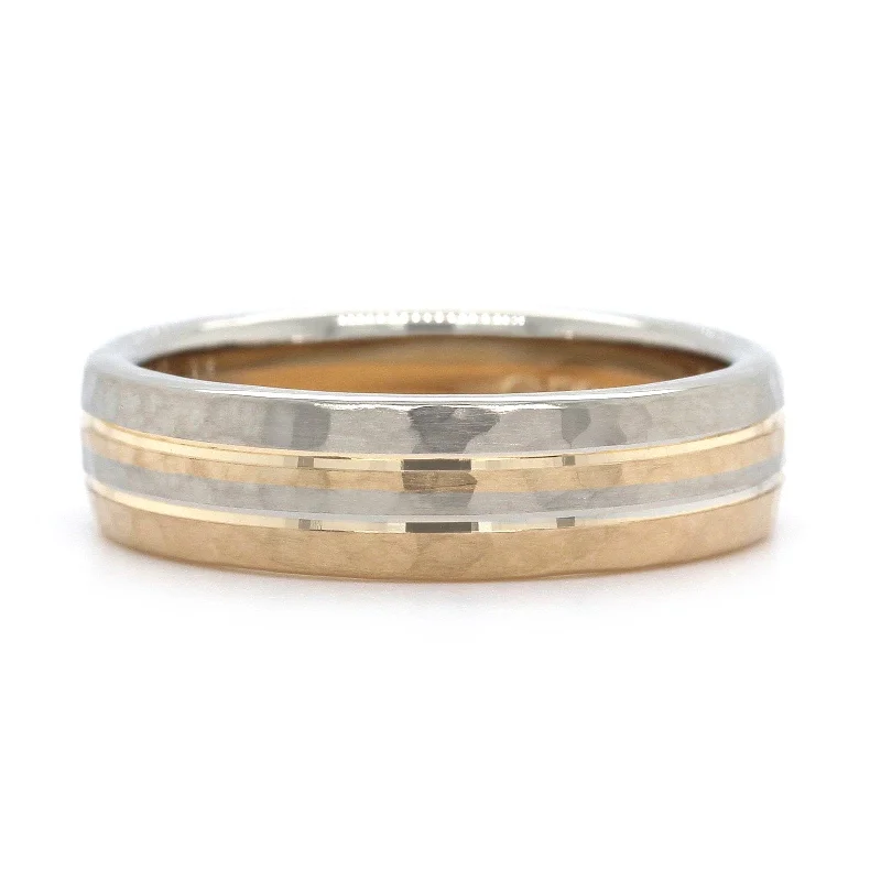 14K Two-Tone Hammered with Groove Band