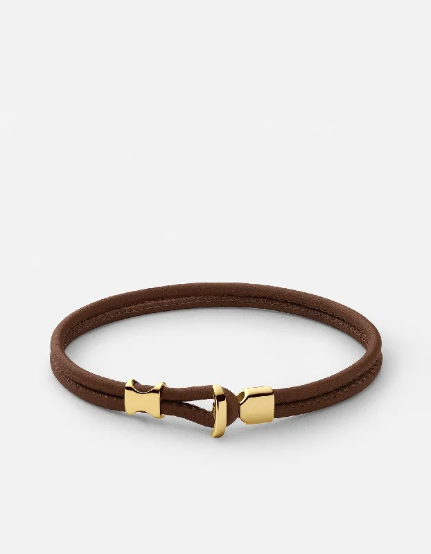 Orson Loop Leather Bracelet, Gold Vermeil