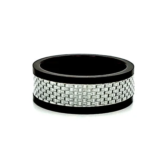 Polished Carbon Inlay Stainless Steel Ring / PRJ2227