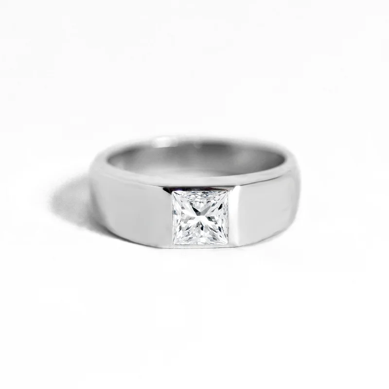 Princess Cut Moissanite Signet Ring