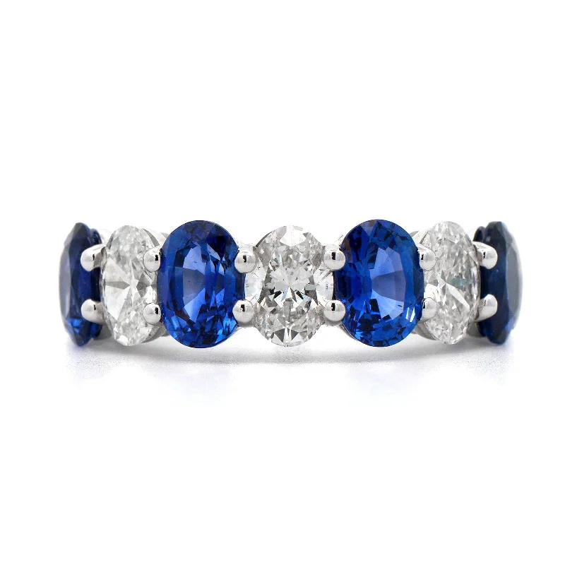 Platinum Shared Prong Alternating Diamond and Sapphire Band