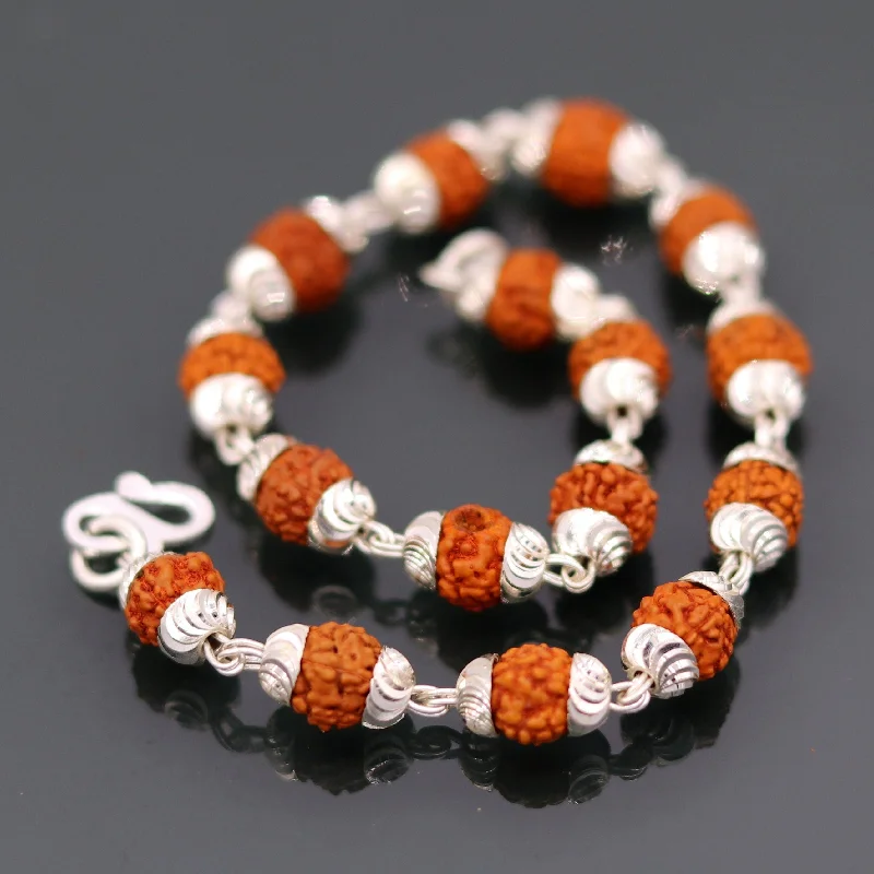 Solid silver handmade 6 mm Natural Rudraksha beads bracelet jewelry from Rajasthan India  sbr51