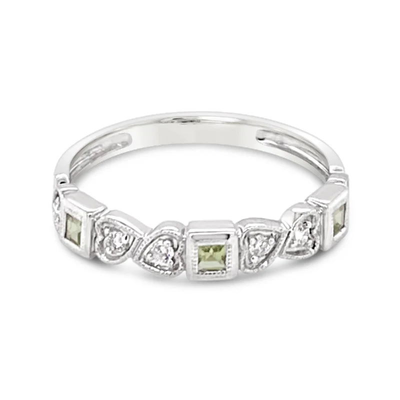 White Gold Peridot and Diamond Stackable Band