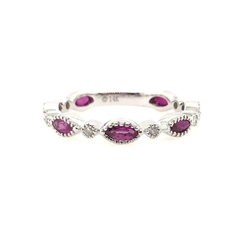 White Gold Ruby and Diamond Wedding Band