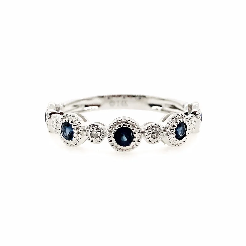 White Gold Sapphire and Diamond Wedding Band