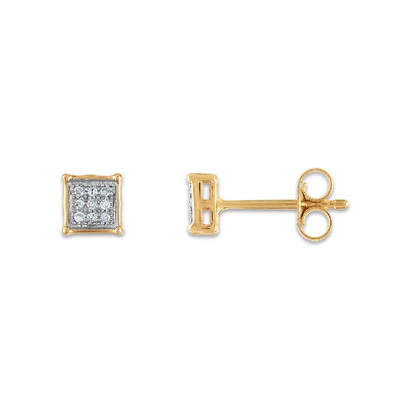 1/20 CTW Diamond Cluster Stud Earrings in 10KT Yellow Gold