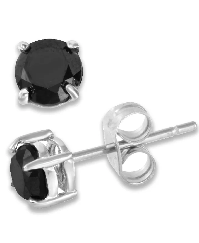 10K White Gold 1-1/4 CTW Rd Black Diamond Stud Earrings