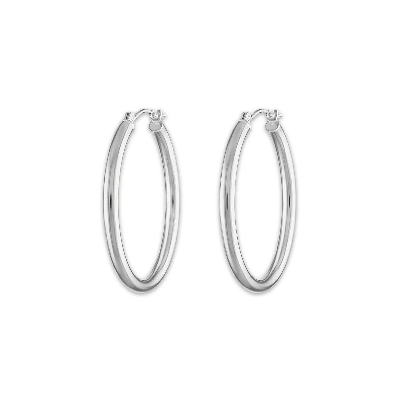 10KT White Gold 2.5X25MM Hoop Earrings