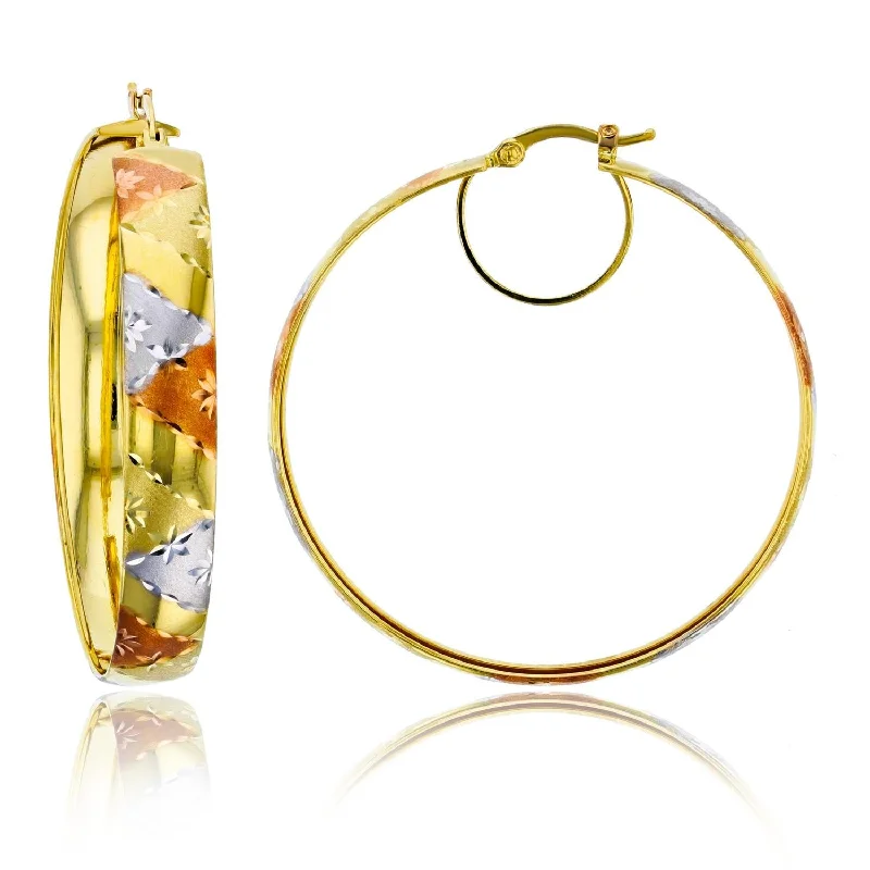 14KT Gold Tri-Color 45X6.5MM Hoop Earrings