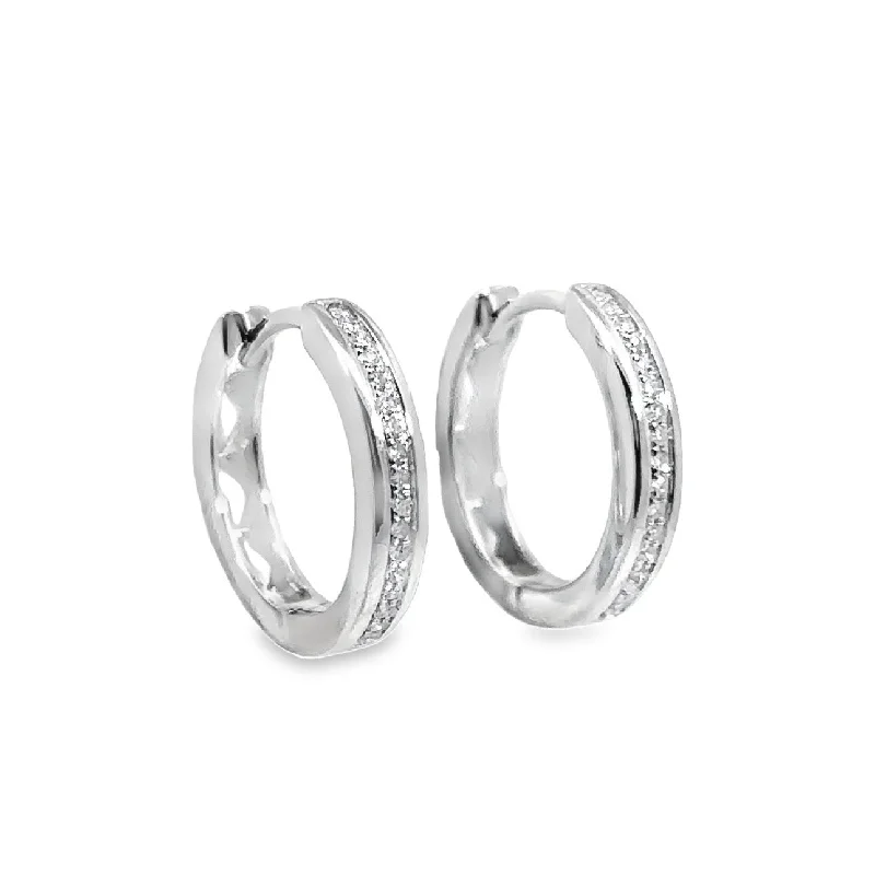 White Gold Diamond Huggie Hoop Earrings