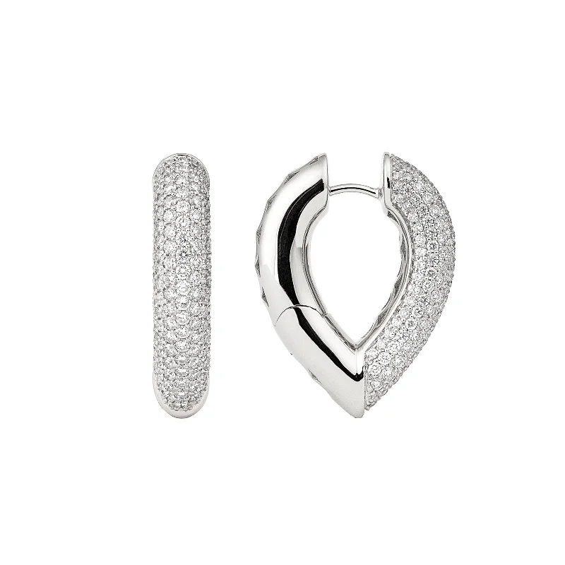 Big Diamond Drop Link Earrings - White Gold