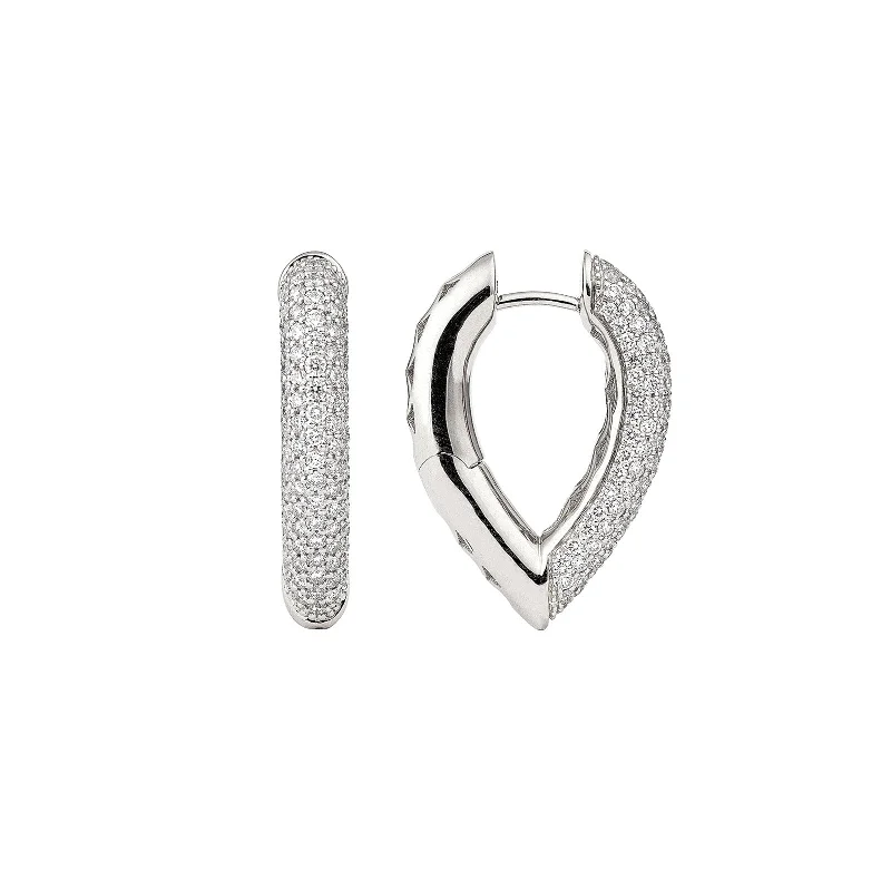 Medium Diamond Drop Link Earrings - White Gold