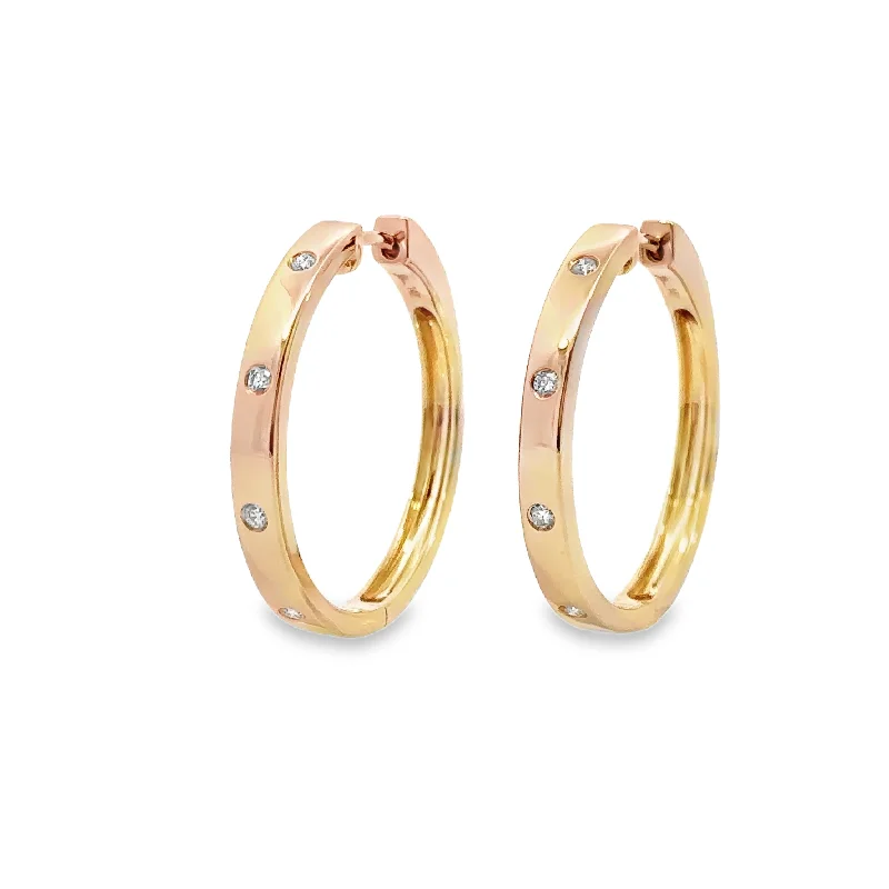 Shy Creation Yellow Gold DIamond Hoop Earrings