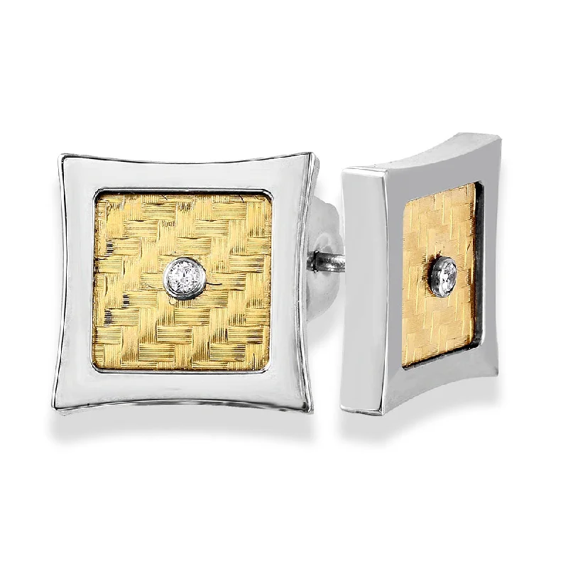 Stainless Steel 18KT Yellow Gold Inlay Square Stud Earrings with .03 CTW Diamonds