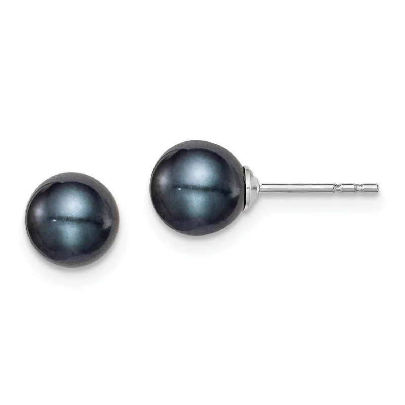 Sterling Silver 6X7MM Pearl Stud Earrings