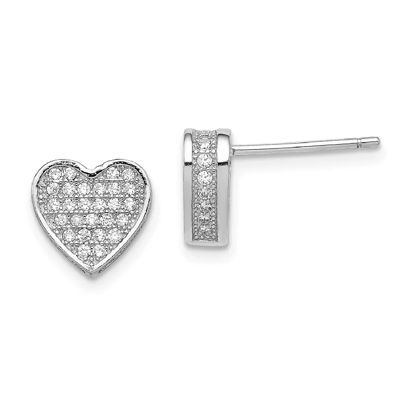 Sterling Silver Cubic Zirconia 9MM Heart Stud Earrings