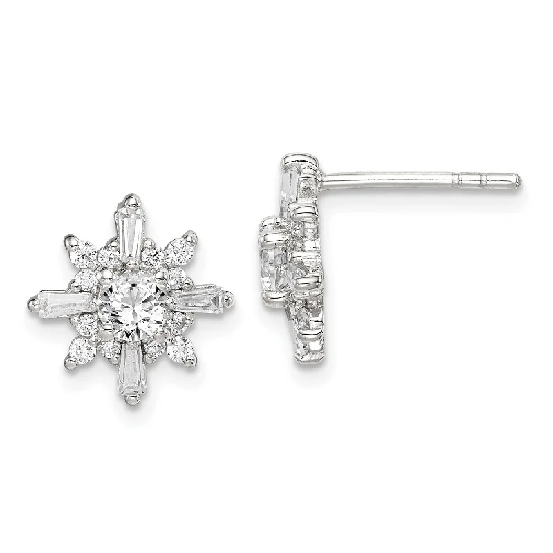 Sterling Silver Cubic Zirconia Stud Snowflake Earrings