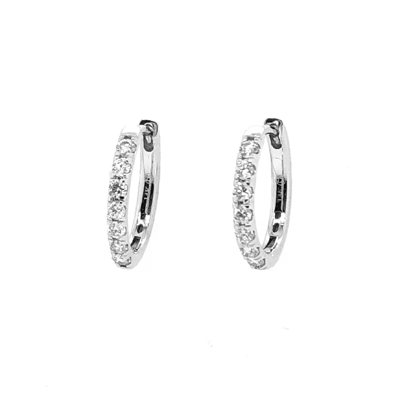 White Gold Diamond Huggie Hoop Earrings