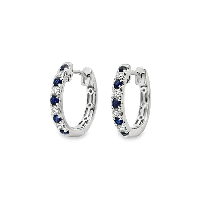 White Gold Sapphire and Diamond Hoop Earrings