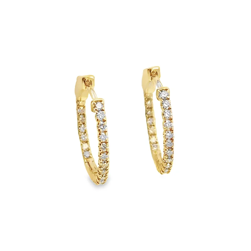 Yellow Gold Diamond Inside Outside Hoop Earrings