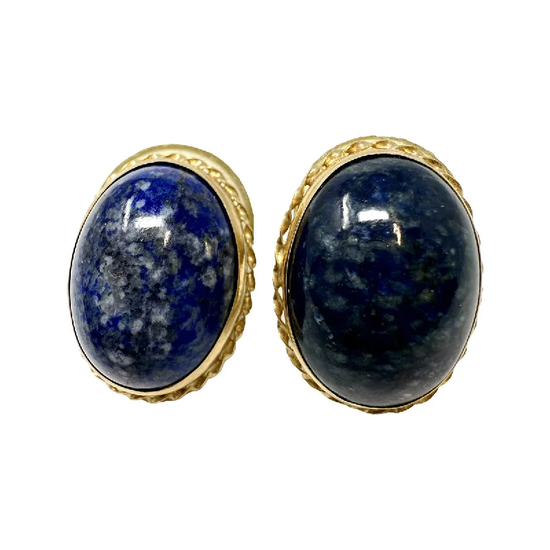 14K Gold Oval Earrings with Lapis