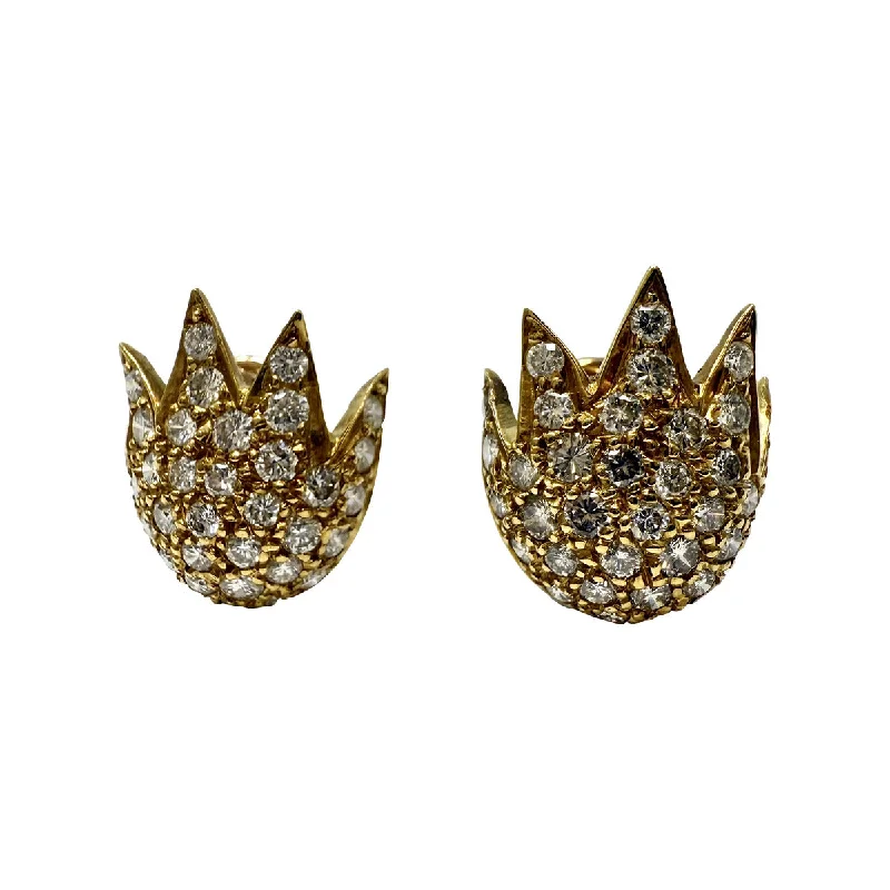 14K Gold Tulip Shaped Earrings with Diamonds