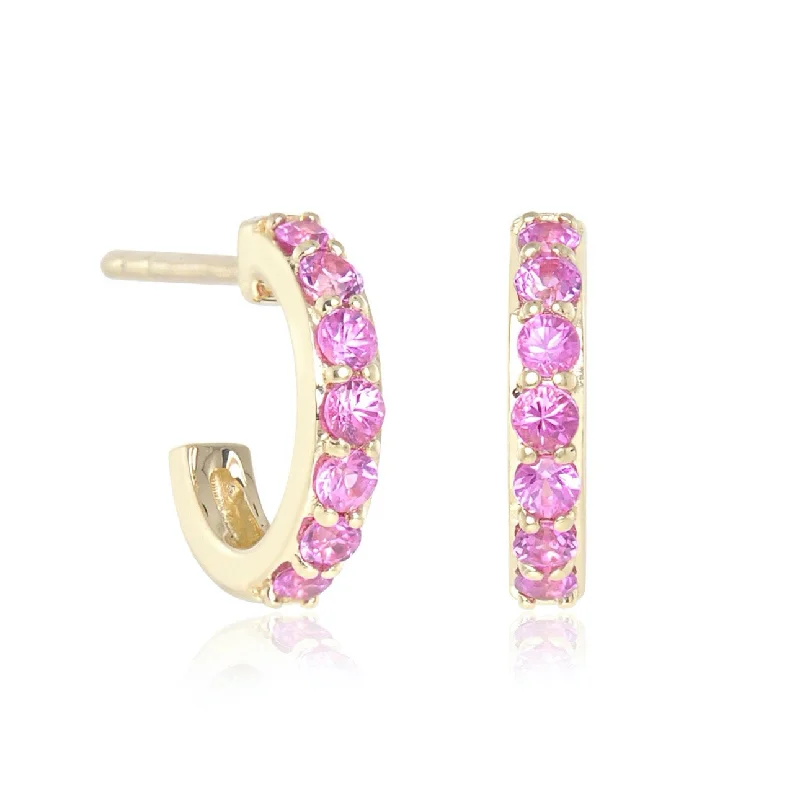 Pink Sapphire Huggie Hoop Earrings