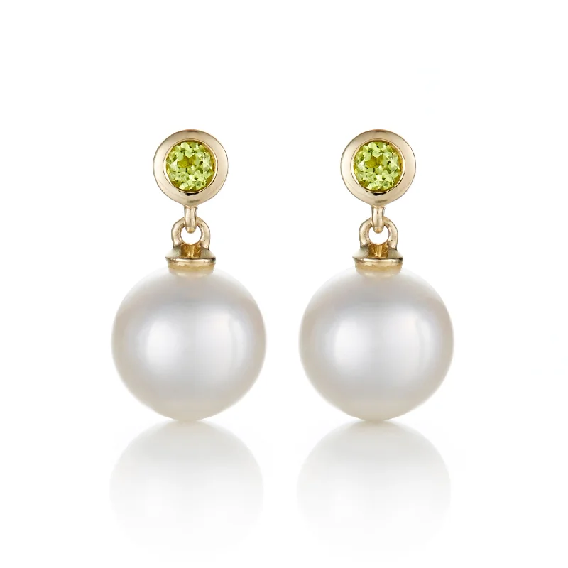 Peridot & White Pearl Drop Earrings