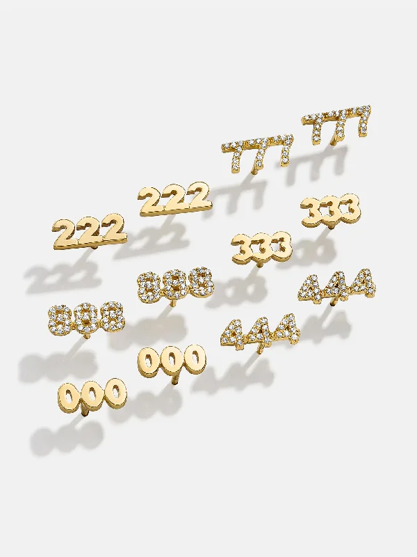 18K Gold Angel Number Earrings - Gold/Pavé