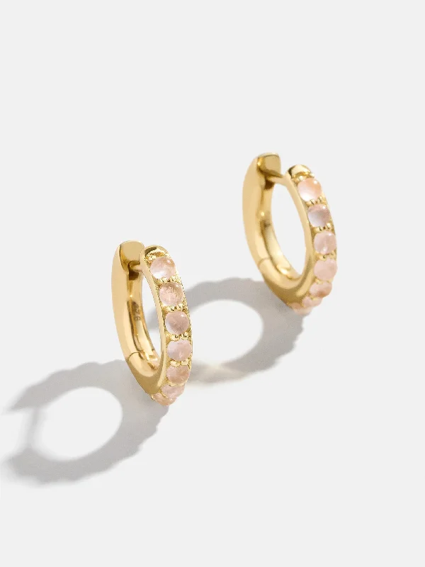 18K Gold Semi-Precious Huggie Earrings - Rose Quartz