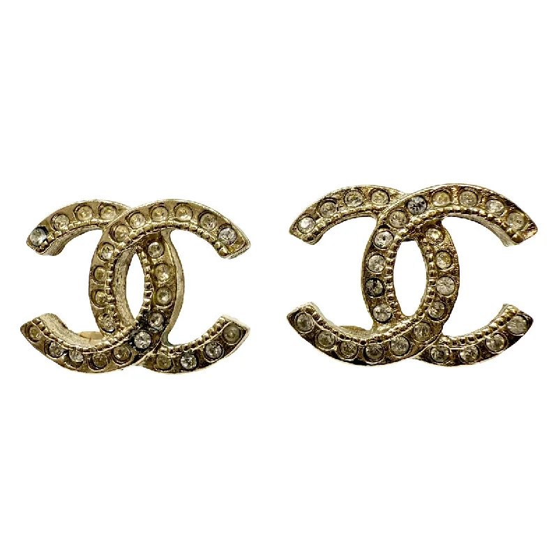 Chanel Interlocking CC Stud Earrings with Crystals