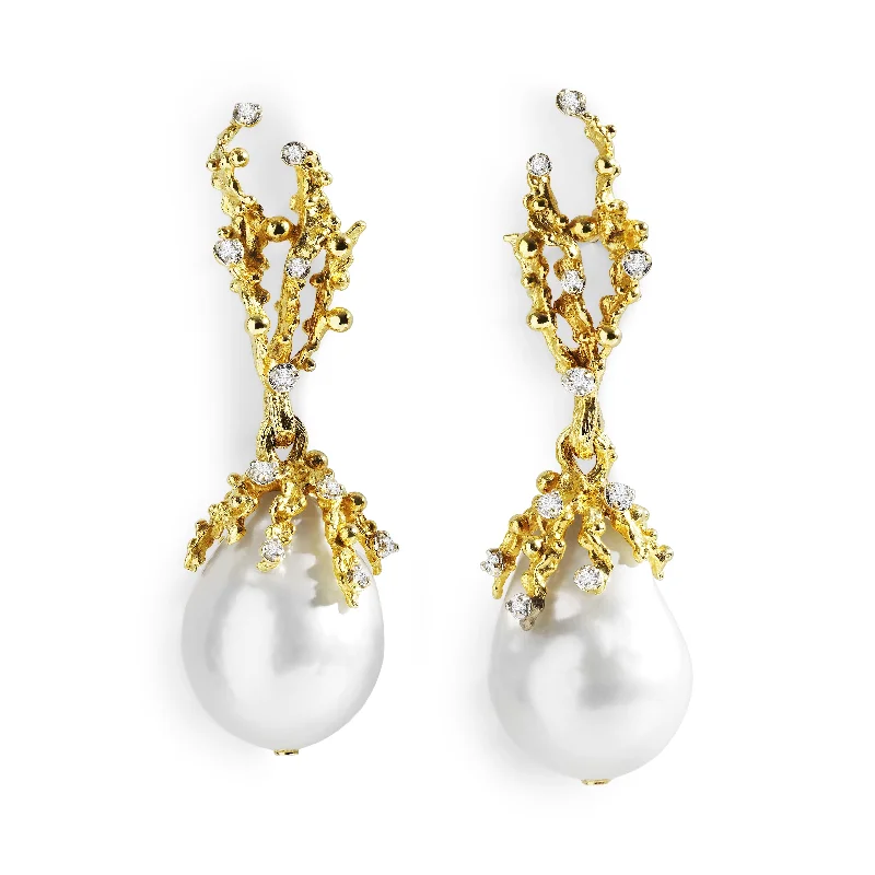 Ocean Earrings with Pearls and Diamonds