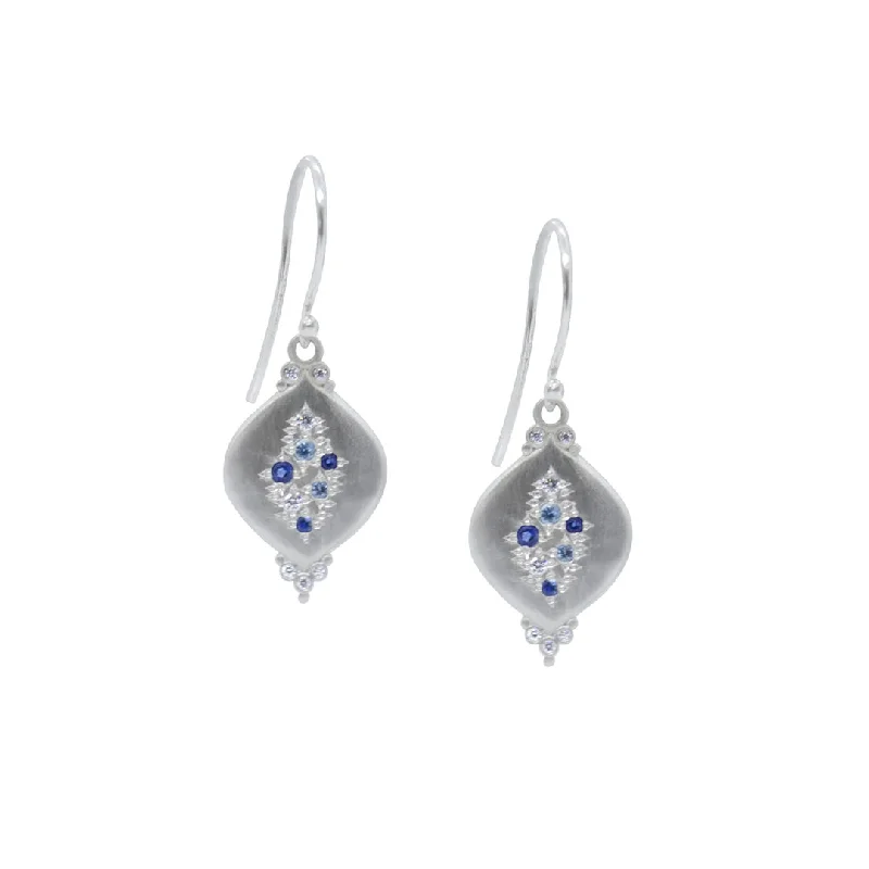 Sapphire, Aquamarine & Diamond Cluster Pendant Earrings