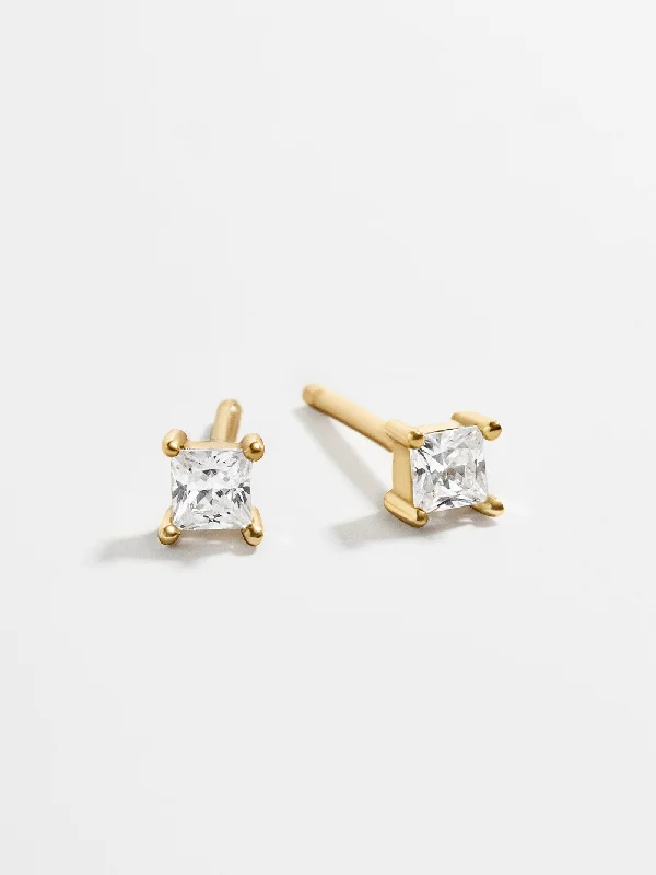 Rene 18K Gold Square Cut Earrings - Clear