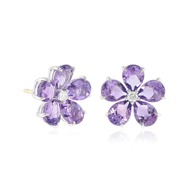 Forget-Me-Not Earrings in Amethyst & Diamonds