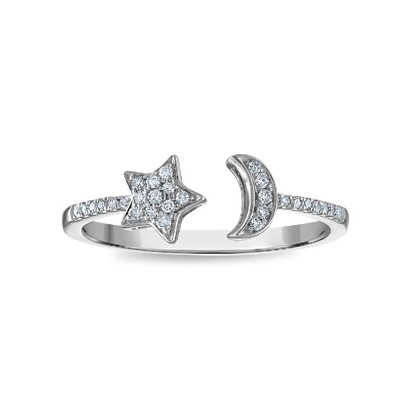 1/10 CTW Diamond Star and Moon Ring in 10KT White Gold