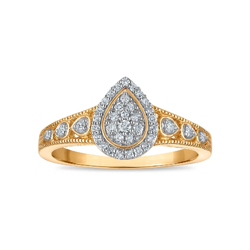 1/5 CTW Diamond Halo Cluster Ring in 10KT Yellow Gold