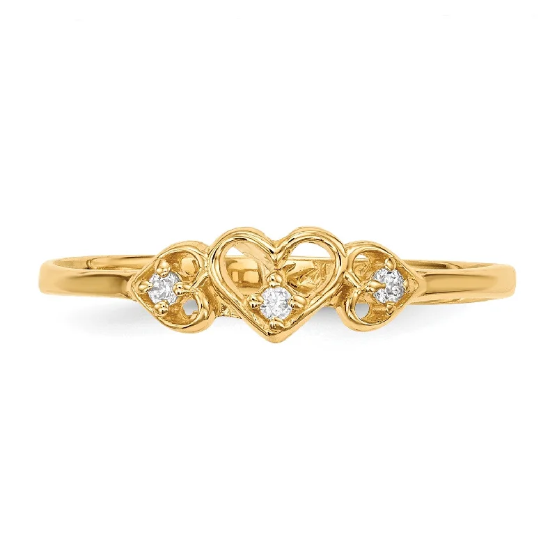 14KT Yellow Gold Cubic Zirconia Heart Ring; Size 7