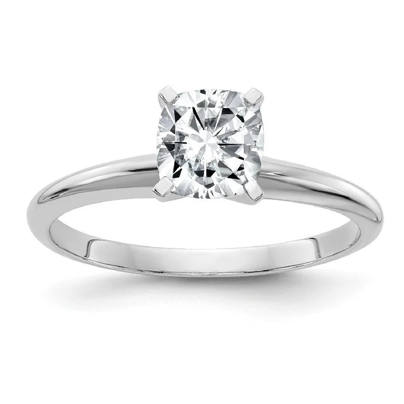 6MM Cushion Moissanite Solitaire Engagement Ring in 14KT White Gold; Size 7