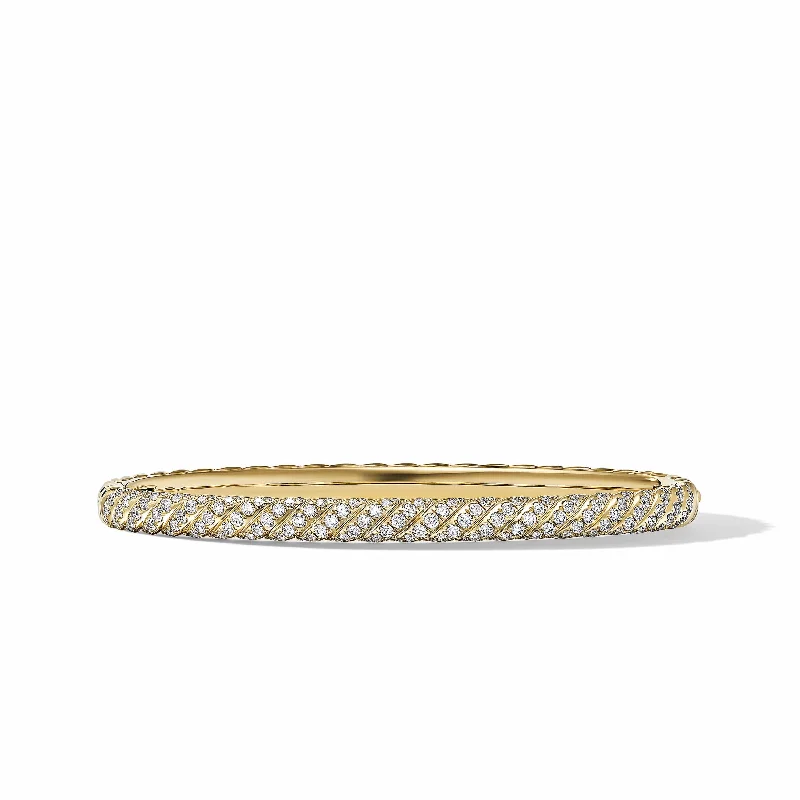 Sculpted Cable Bangle Bracelet in 18K Yellow Gold with Diamonds