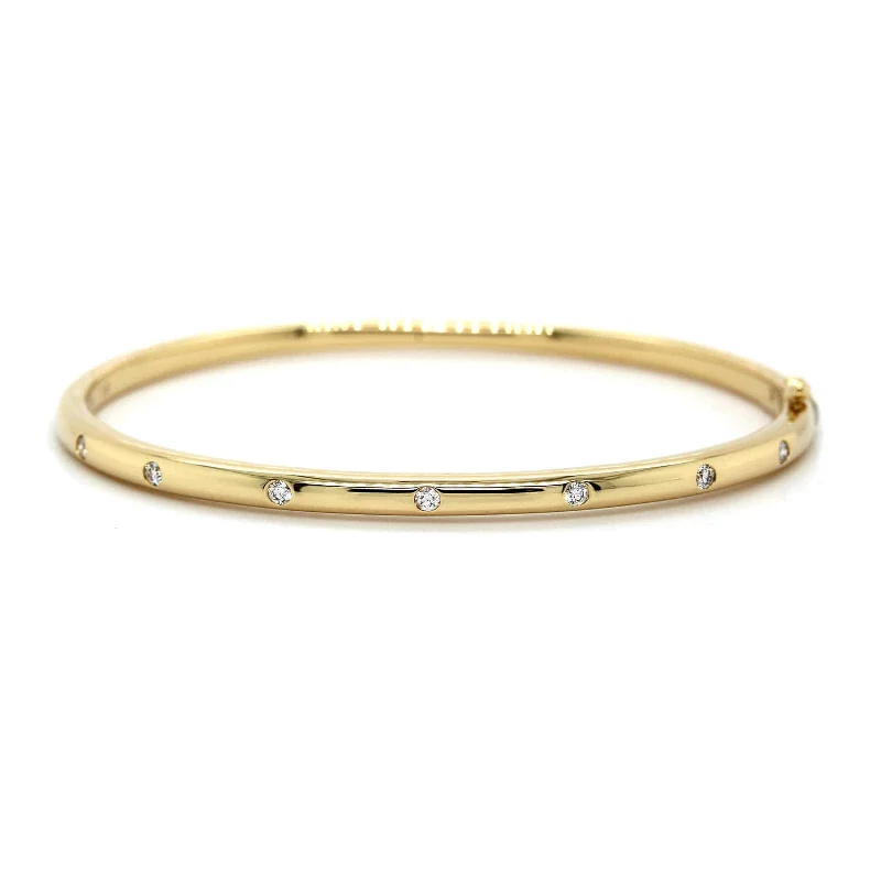 14K Yellow Gold Burnished Set Diamond Bangle