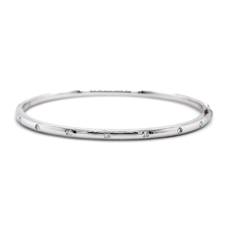 14K White Gold Burnished Set Diamond Bangle