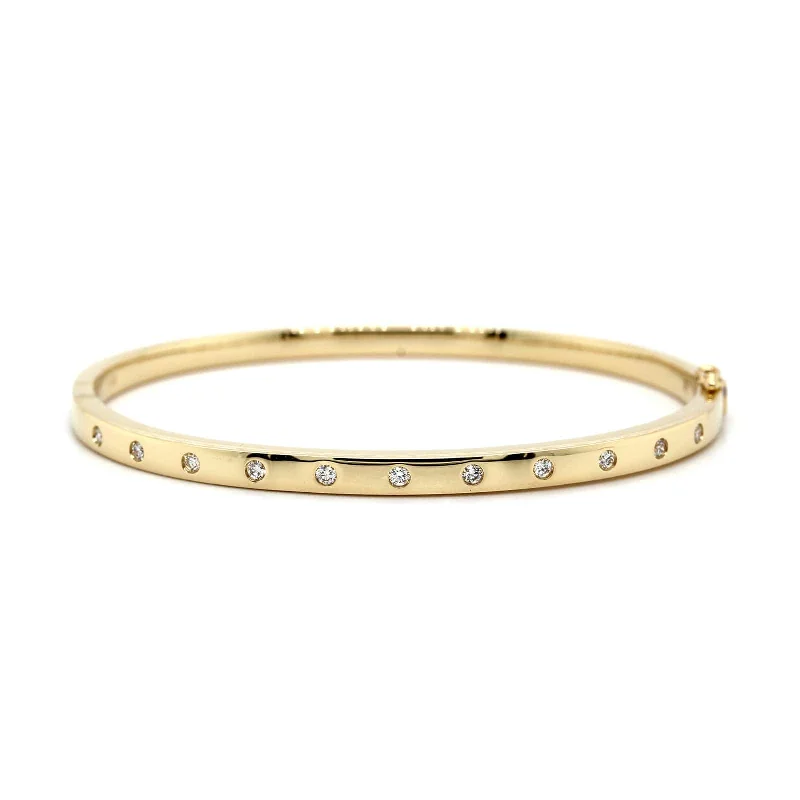 14K Yellow Gold Burnished Set Diamond Bangle