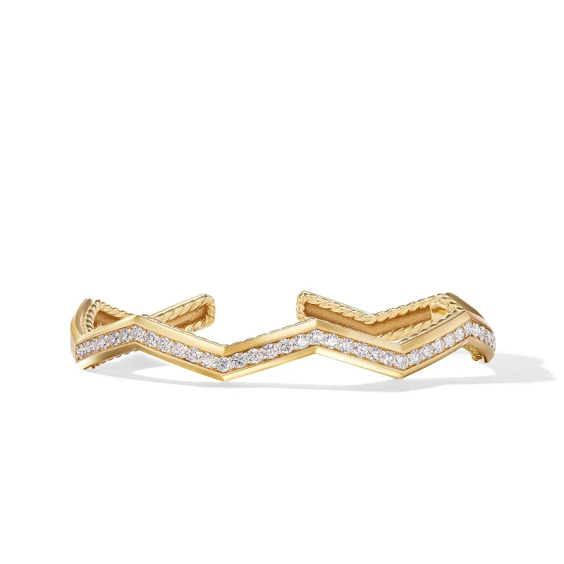 Zig Zag Stax™ Cuff Bracelet in 18K Yellow Gold with Diamonds, 5mm