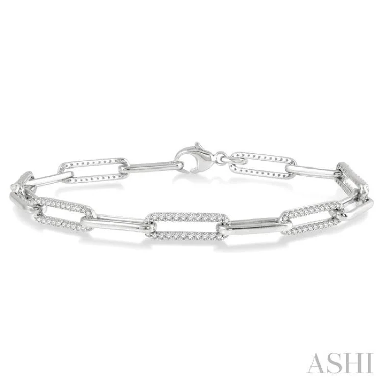 1 Ctw Round Cut Diamond Paper Clip Bracelet in 14K White Gold