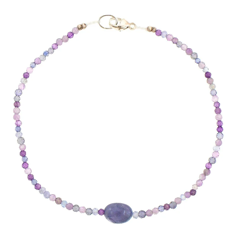 Sterling Silver Multi Gem and Tanzanite Beaded Bracelet