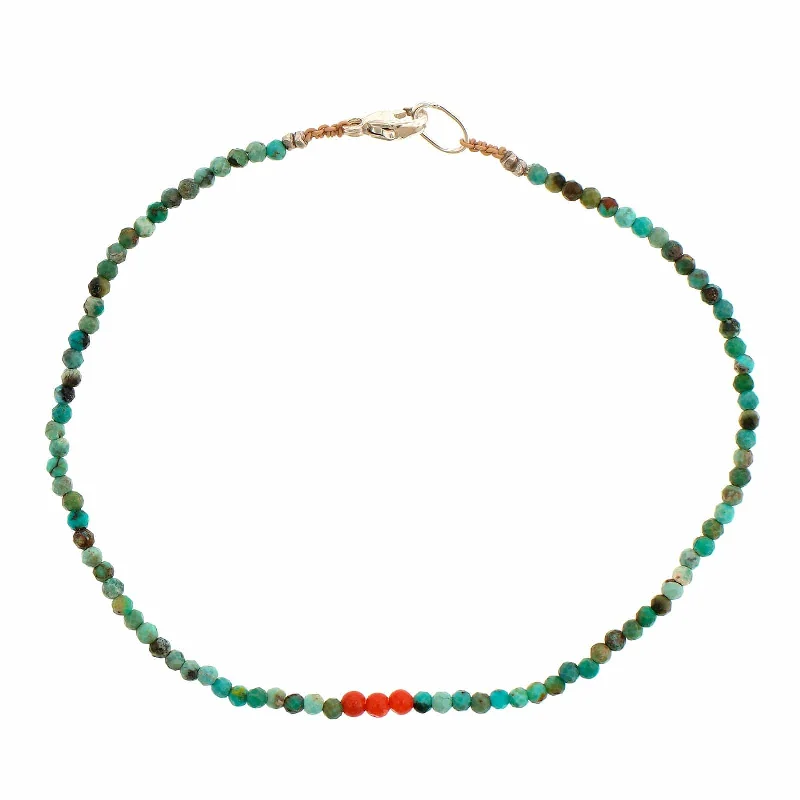 Sterling Silver Coral and Turquoise Beaded Bracelet