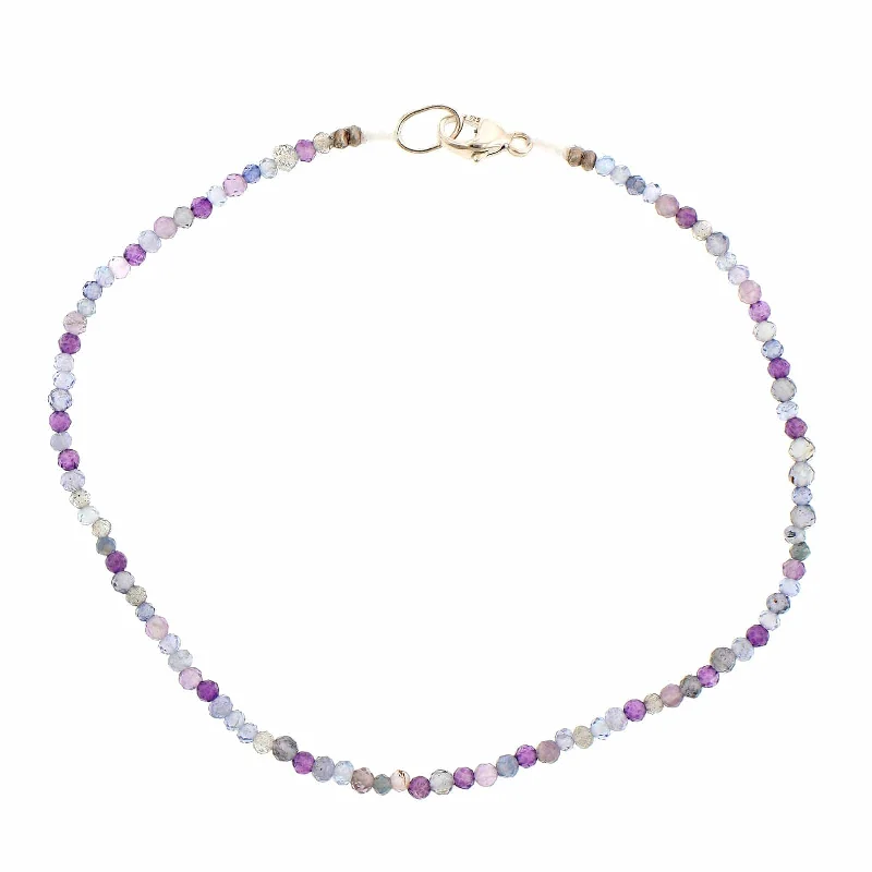 Sterling Silver Multi Gem Purple Beaded Bracelet