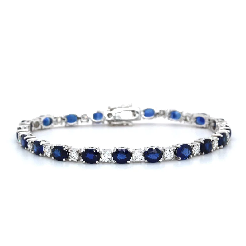 14K White Gold Diamond and Sapphire Bracelet